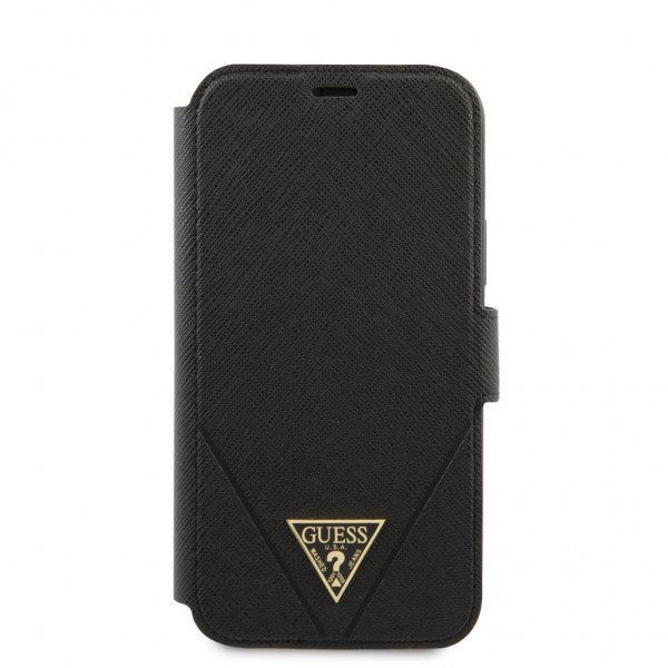 Guess iPhone 12 Pro Max Etui Gold Triangle Saffiano Svart