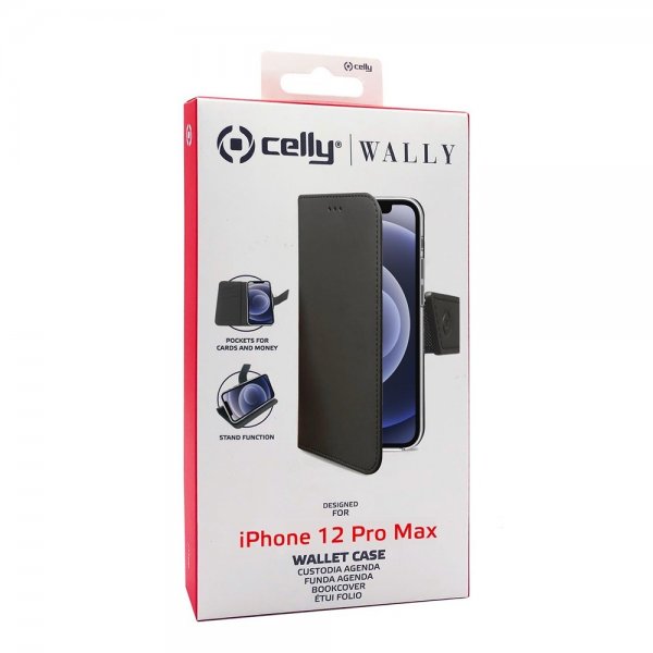 Celly iPhone 12 Pro Max Etui Wally Wallet Case Svart