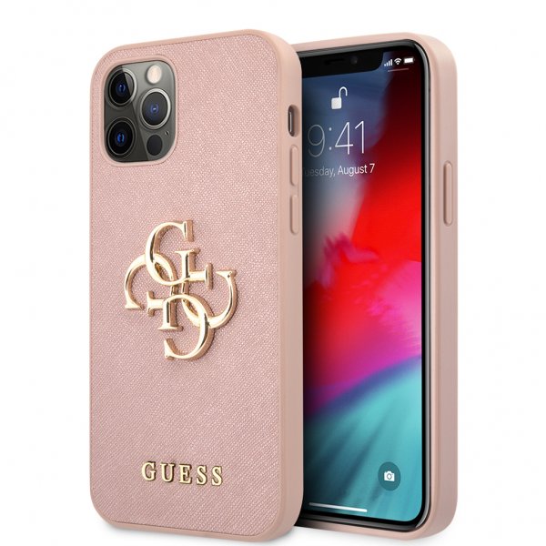 Guess iPhone 12 Pro Max Deksel 4G Logo Saffiano Rosa