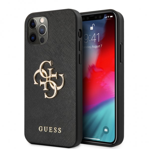 Guess iPhone 12 Pro Max Deksel 4G Logo Saffiano Svart