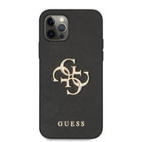 Guess iPhone 12 Pro Max Deksel 4G Logo Saffiano Svart