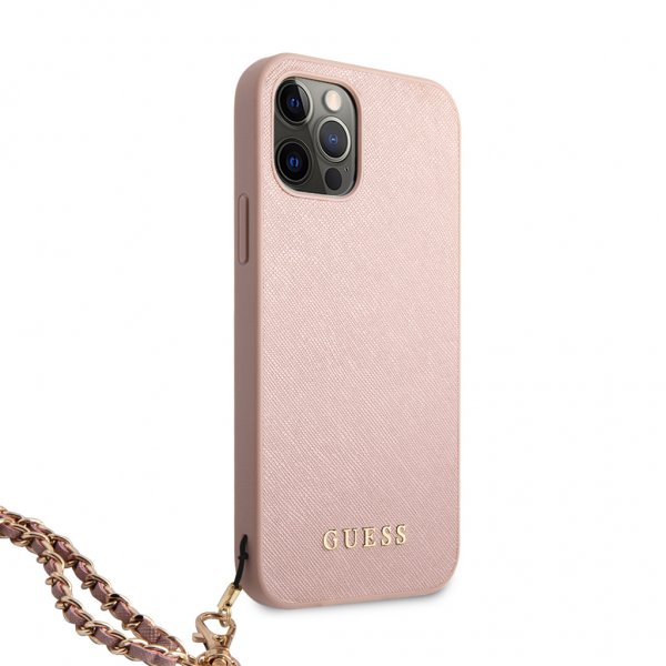 Guess iPhone 12 Pro Max Deksel Saffiano Chain Rosa
