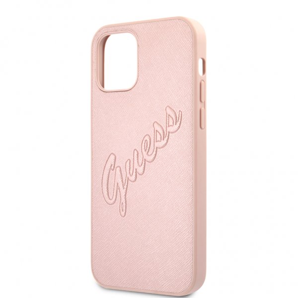 Guess iPhone 12 Pro Max Deksel Saffiano Vintage Script Rosegull