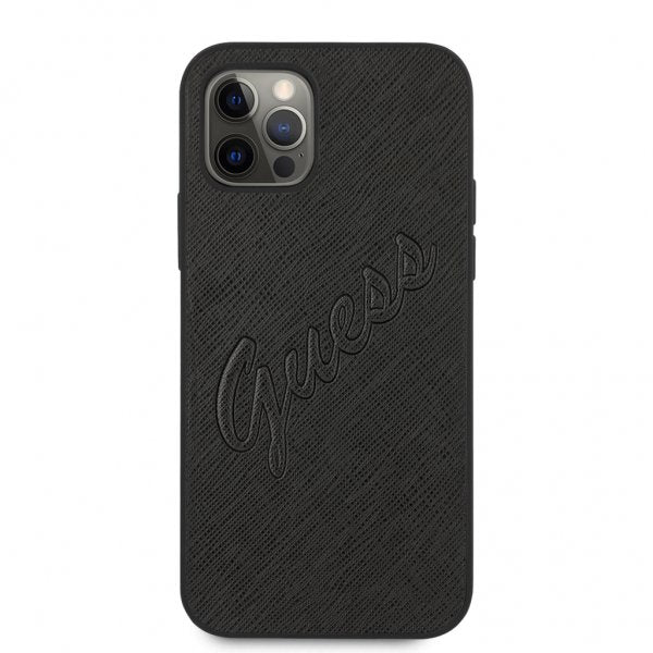 Guess iPhone 12 Pro Max Deksel Saffiano Vintage Script Svart