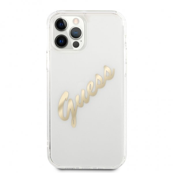 Guess iPhone 12 Pro Max Deksel Vintage Script Gull Klar