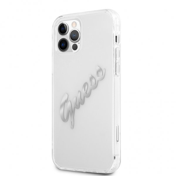 Guess iPhone 12 Pro Max Deksel Vintage Script Sølv Klar