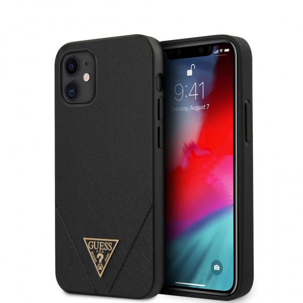 Guess iPhone 12 Mini Deksel Saffiano V Stitch Svart