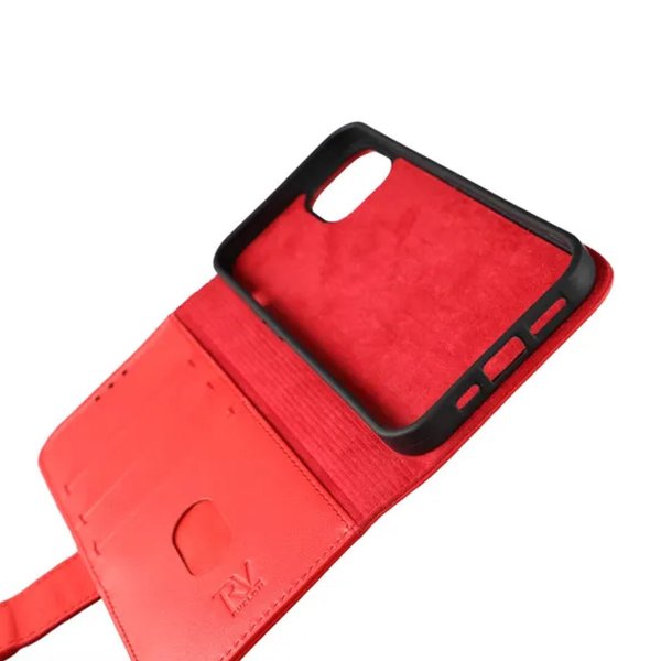 Rvelon iPhone 12/iPhone 12 Pro Etui Ekte skinn Kortlommer Rød