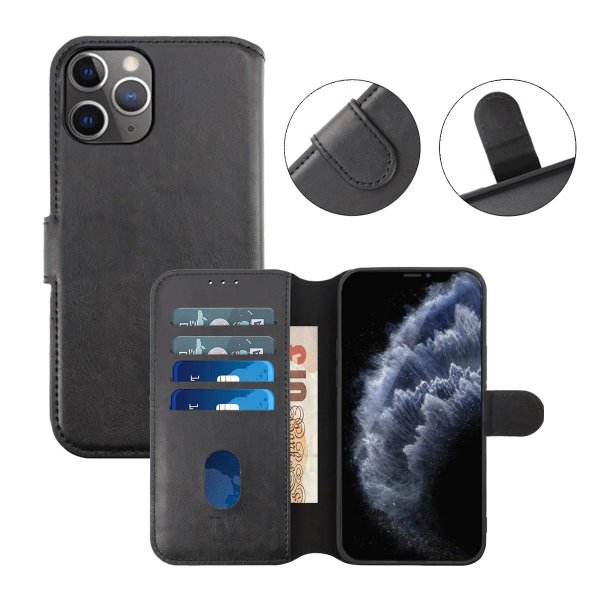 Rvelon iPhone 12/iPhone 12 Pro Etui Detachable Wallet Case Svart