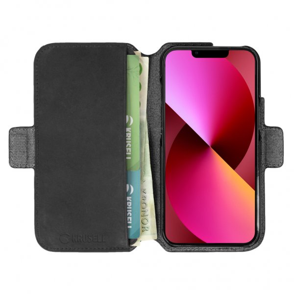 Krusell iPhone 13 Etui Leather PhoneWallet Svart