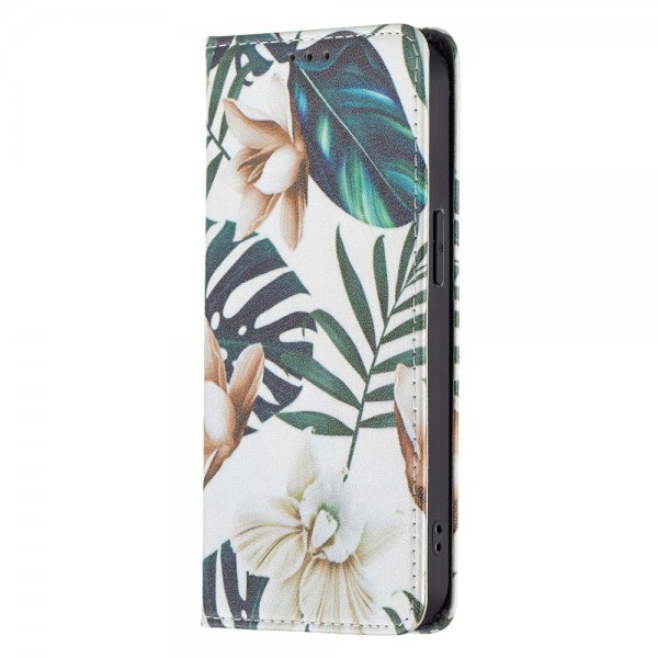 iPhone 13 Pro Etui Flip Motiv Blader Og Blomster