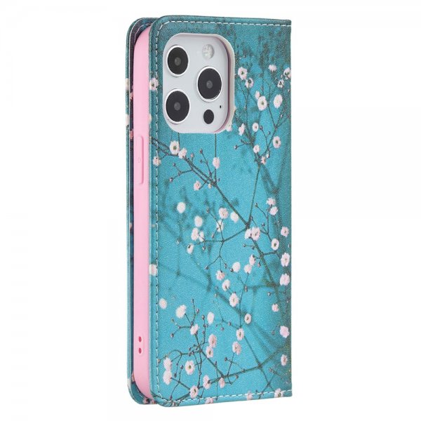 iPhone 13 Pro Etui Flip Motiv Plomme Blomstrer