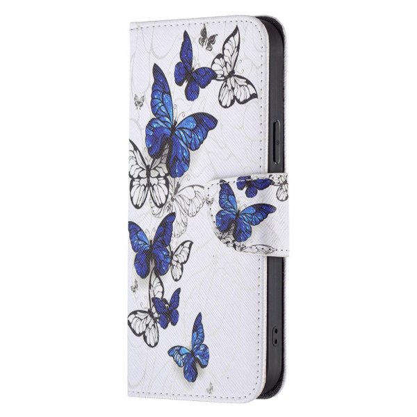 iPhone 13 Pro Etui Motiv Blå Og Hvite Sommerfugler