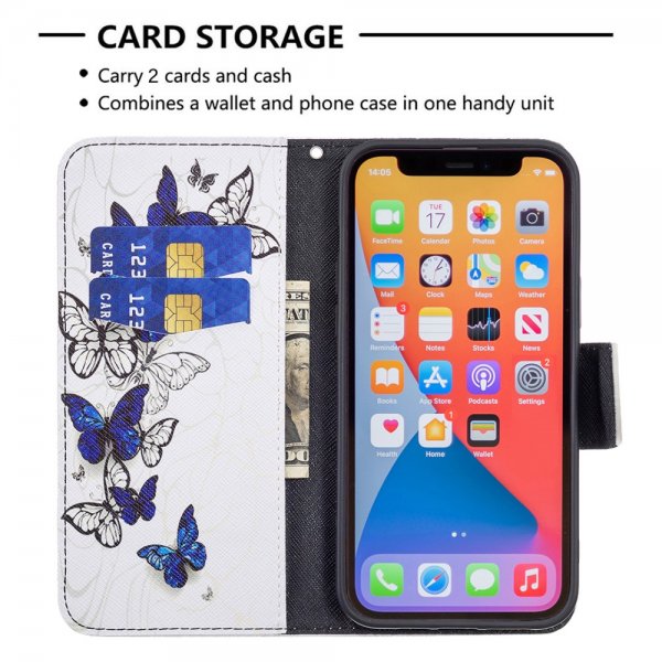 iPhone 13 Pro Etui Motiv Blå Og Hvite Sommerfugler