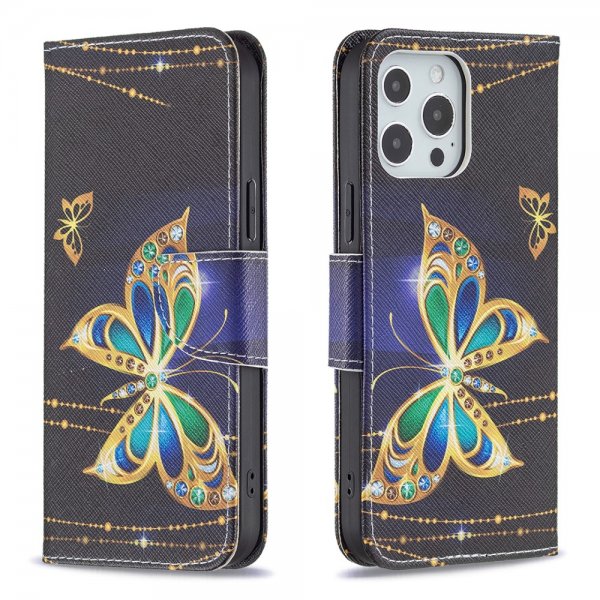 iPhone 13 Pro Etui Motiv Glitter Sommerfugler