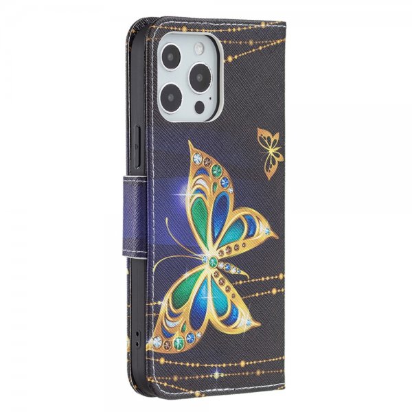 iPhone 13 Pro Etui Motiv Glitter Sommerfugler