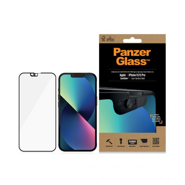 PanzerGlass iPhone 13/iPhone 13 Pro Skjermbeskytter Edge-to-Edge CamSlider