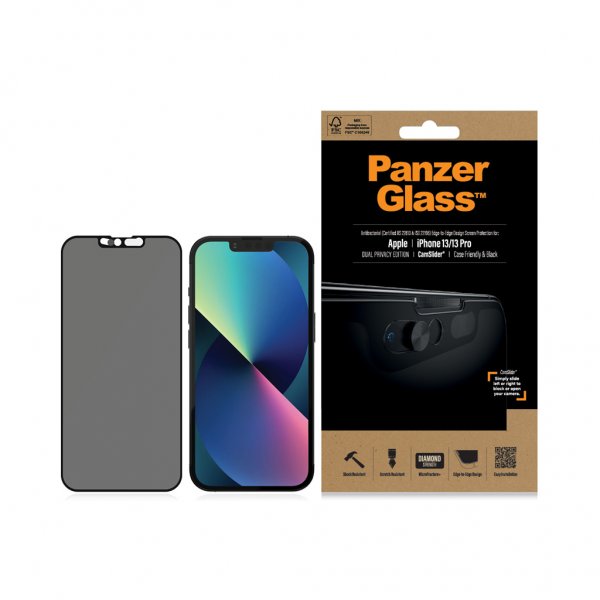 PanzerGlass iPhone 13/iPhone 13 Pro Skjermbeskytter Edge-to-Edge CamSlider Privacy