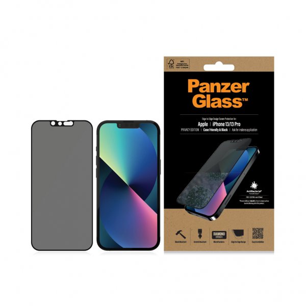 PanzerGlass iPhone 13/iPhone 13 Pro Skjermbeskytter Edge-to-Edge Case Friendly Privacy