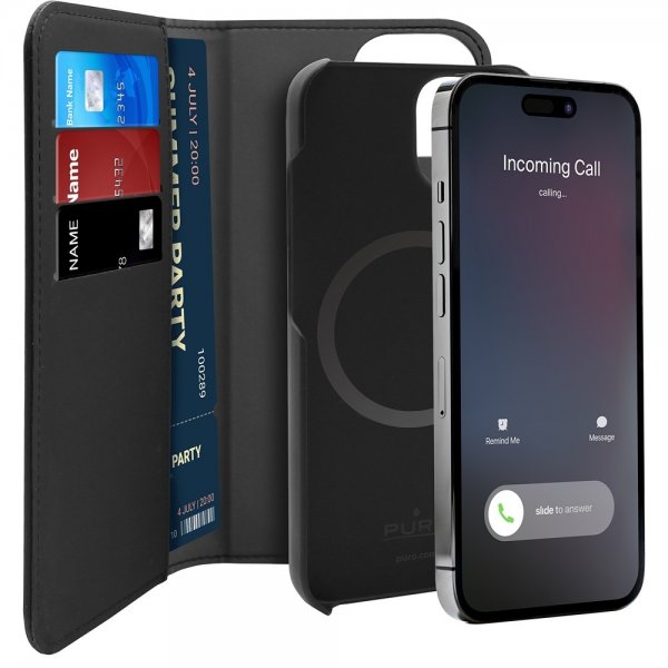 Puro iPhone 13/iPhone 14 Etui Detachable MagSafe Wallet Case Svart