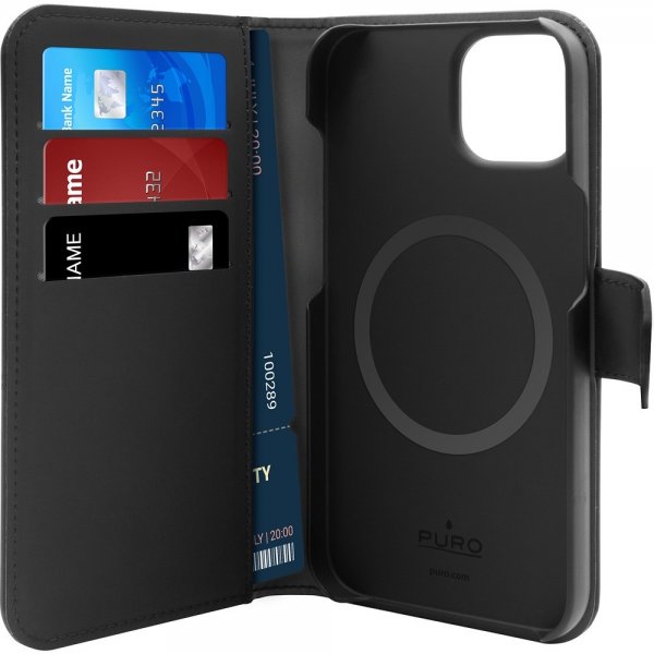 Puro iPhone 13/iPhone 14 Etui Detachable MagSafe Wallet Case Svart