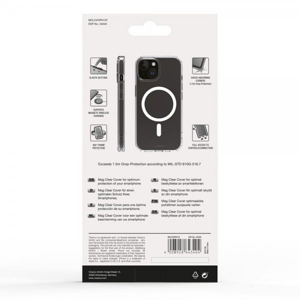 Vivanco iPhone 13/iPhone 14/iPhone 15 Deksel Mag Clear Transparent