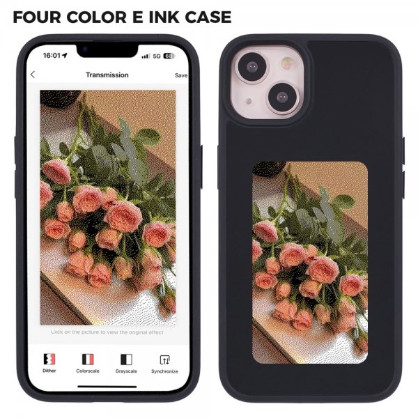 iPhone 13/iPhone 14 Deksel Innebygd skjerm E Ink Case Svart