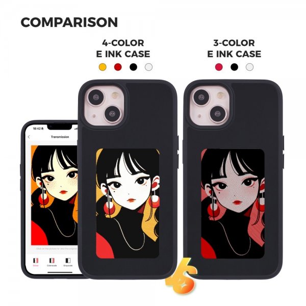 iPhone 13/iPhone 14 Deksel Innebygd skjerm E Ink Case Svart