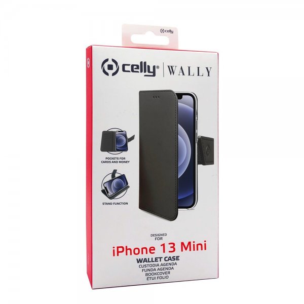 Celly iPhone 13 Mini Etui Wally Wallet Case Svart