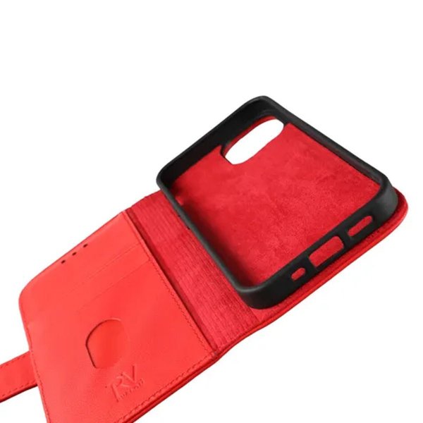 Rvelon iPhone 13 Mini Etui Ekte Skinn Rød
