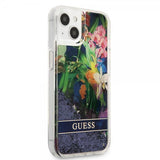 Guess iPhone 13 Mini Deksel Liquid Glitter Flower Pattern Blå