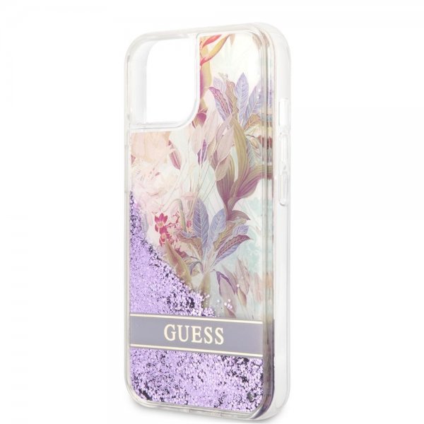 Guess iPhone 13 Mini Deksel Liquid Glitter Flower Pattern Lilla