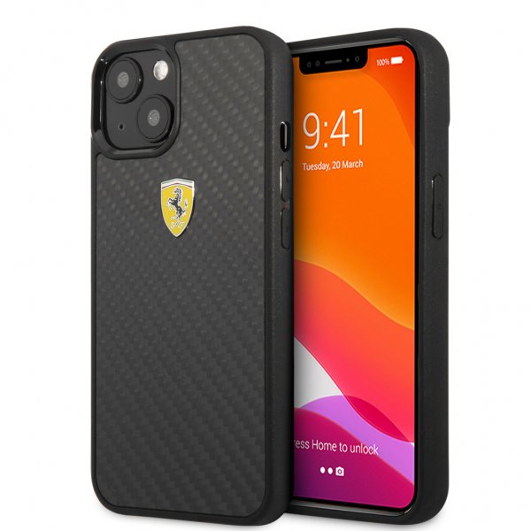 Ferrari iPhone 13 Mini Deksel Real Carbon Metal Logo Svart
