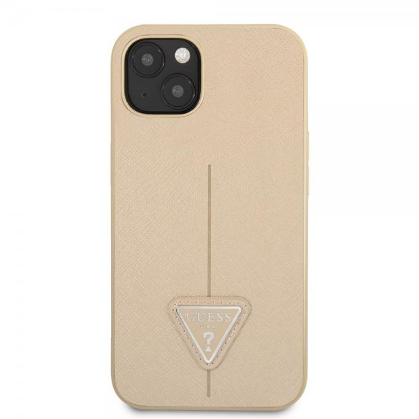 Guess iPhone 13 Mini Deksel Saffiano Metal Triangle Beige