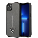Guess iPhone 13 Mini Deksel Saffiano Metal Triangle Sølv