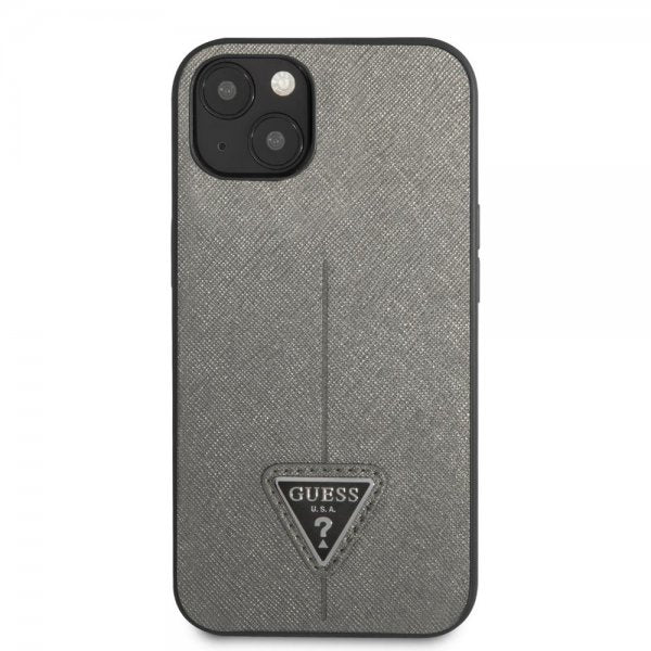 Guess iPhone 13 Mini Deksel Saffiano Metal Triangle Sølv