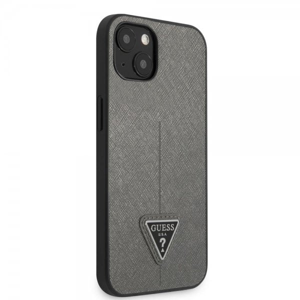 Guess iPhone 13 Mini Deksel Saffiano Metal Triangle Sølv