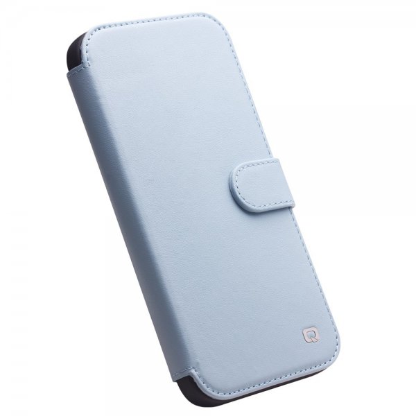 Qialino iPhone 13 Pro Etui Ekte skinn Kortlommer Blå