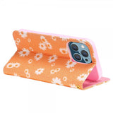 iPhone 13 Pro Etui Glitter Blomstermønster Oransje