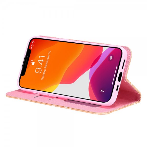 iPhone 13 Pro Etui Glitter Blomstermønster Oransje