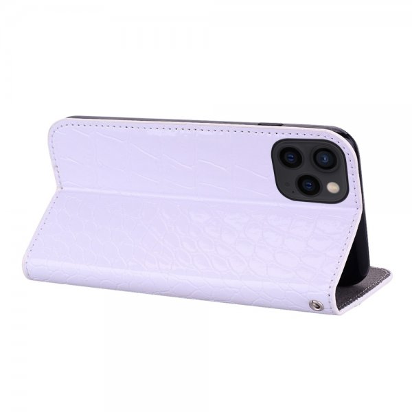 iPhone 13 Pro Etui Krokodillemønster Glitter Flip Hvit