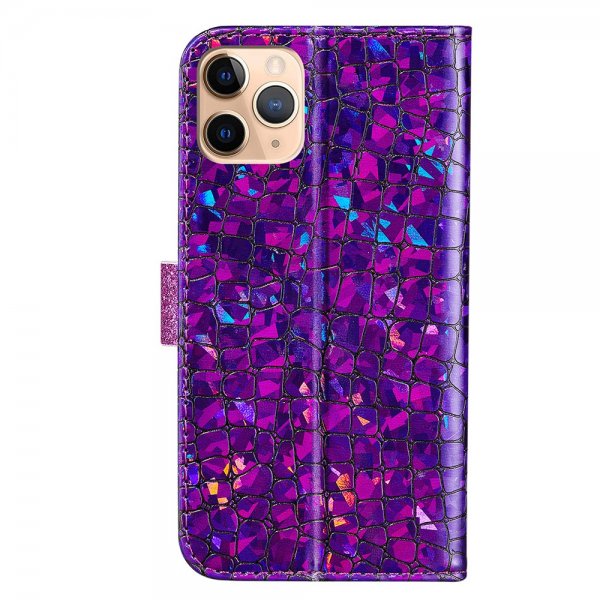 iPhone 13 Pro Etui Krokodillemønster Glitter Lilla