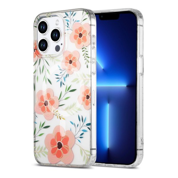 iPhone 13 Pro Max Deksel Blomstermønster MagSafe Rosa
