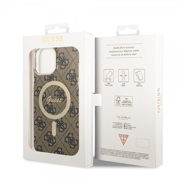Guess iPhone 13 Pro Max Deksel 4G Pattern MagSafe Brun