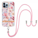 iPhone 13 Pro Max Deksel Blomstermønster Stropp Rosa Gardenia