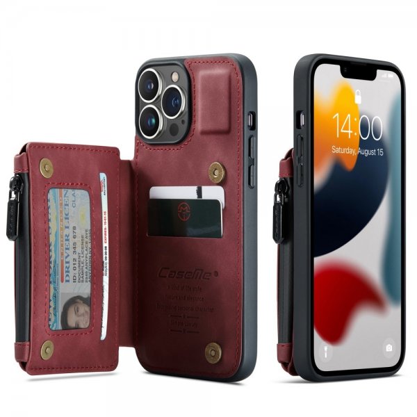 CaseMe iPhone 13 Pro Max Deksel C20 Kortlomme Glidelås Rød