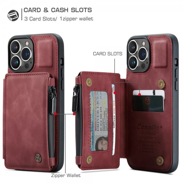 CaseMe iPhone 13 Pro Max Deksel C20 Kortlomme Glidelås Rød