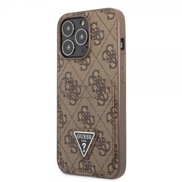 Guess iPhone 13 Pro Max Deksel Double Cardslot Metal Triangle Brun