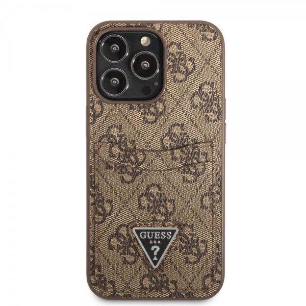 Guess iPhone 13 Pro Max Deksel Double Cardslot Metal Triangle Brun
