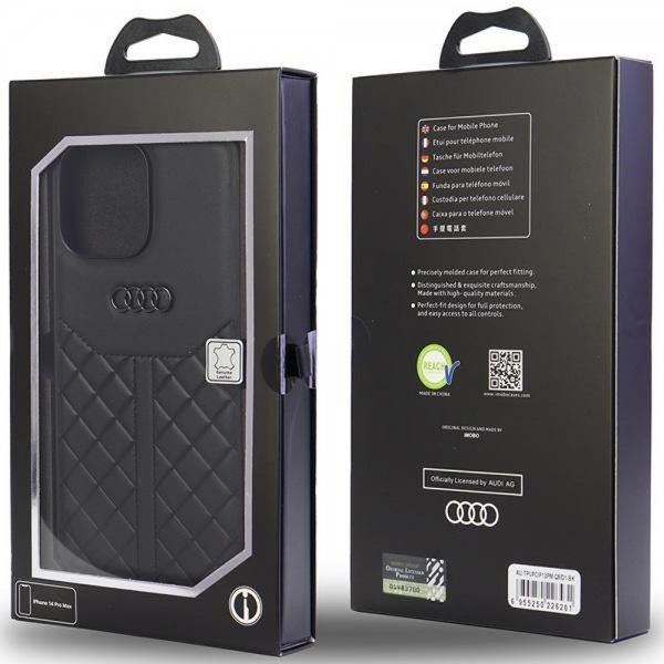 Audi iPhone 13 Pro Max Deksel Genuine Leather Case Svart
